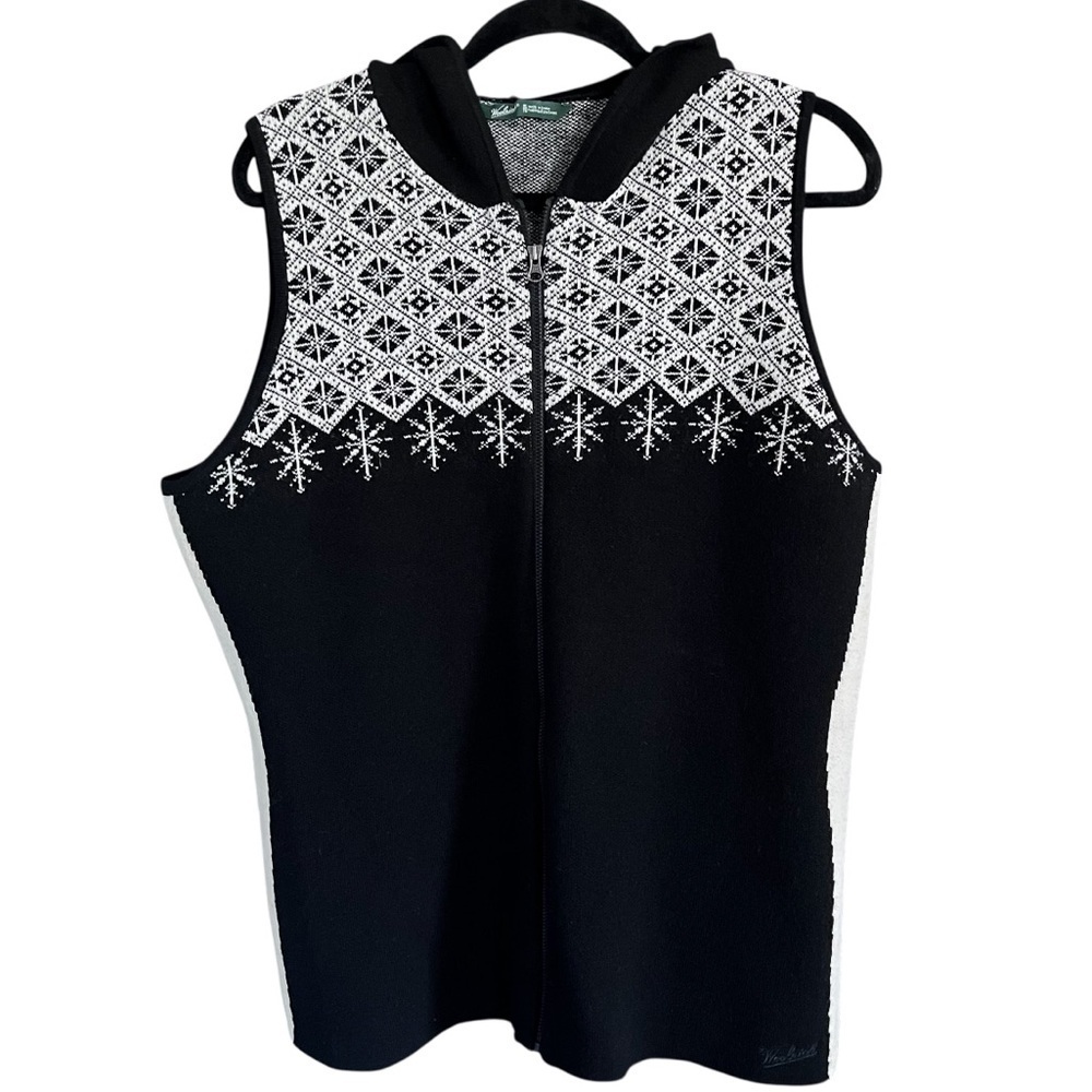 Woolrich 100% Lambswool Fair Isle Hooded Vest Cabincore size XL